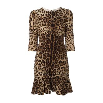 Dolce & Gabbana Kleedjes, Dames, Bruin, L, Silk Leopard Ruched Dress