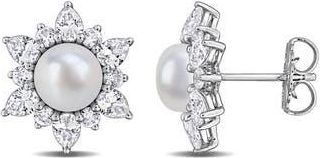 Delmar Cultured Pearl & Lab Grown White Sapphire Halo Stud Earrings at Nordstrom Rack