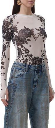 AFRM Kaylee Floral Mesh Top in Stark Lace at Nordstrom, Size Medium