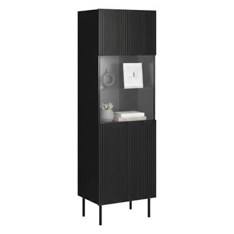 Dmora Vitrina Luzzana, Vitrina De Sal&oacute;n Con Puerta Y Detalle De Cristal, Elevada Del Suelo, 60x42 H183 Cm, Negro