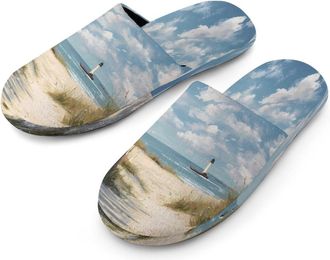 Generic Ocean Seascape Lighthouse Mens Cozy Memory Foam Slippers Warm Cotton House Shoes Comfy Slipper for Indoor Outdoor