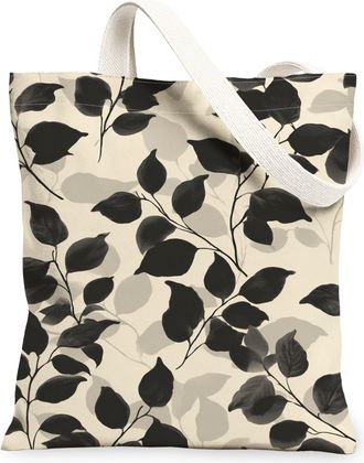 Generic Black Leaves Canvas Tote Bags, Stylish Botanical Print Reusable Bags, Eco-Friendly Lightweight Washable Shoulder Strap Canv, Black, 13x15 Inch