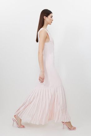 Karen Millen Womens Petite Viscose Blend Sheer Skirt Maxi Knit Dress - Light Pink - Size X-Small