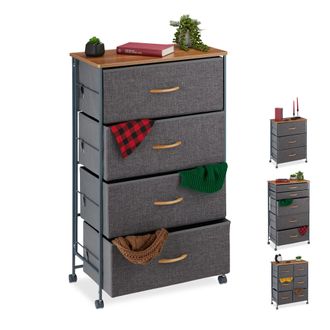 Relaxdays Relaxdays Cajonera Con Ruedas, Cajones Textiles, Decoraci&oacute;n, Balda Con Apariencia De Madera, 93 X 58 X 30 Cm, Gris