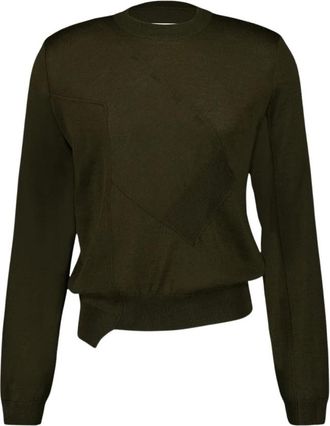 Maison Margiela Groene Asymmetrische Wollen Trui - Heren - Ronde hals truien - Groen - M - Wol - Truien & Vesten