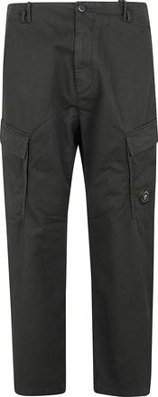 C.P. Company Seamless Black Cotton Gabardine Cargo Pants with Iconic Lens Detail