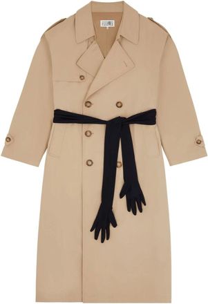 Maison Margiela Trench Coats, female, Beige, Size: 2XS Cotton Trench Coat With Gloves