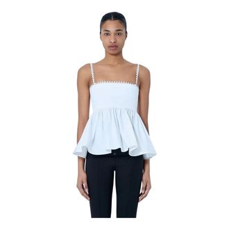 Jacquemus Sleeveless Tops, female, White, Size: 2XS Peplum Top With Zigzag Trim