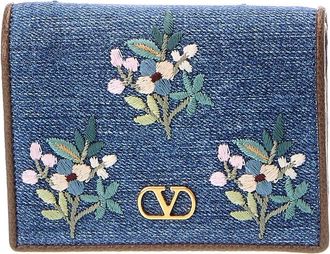 Valentino Vlogo Signature Denim Card Case