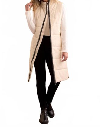 Tribal Denver Long Quilted Vest In Beige