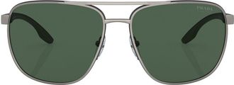 Prada logo-print sunglasses - men - Metal - 62 - Grey