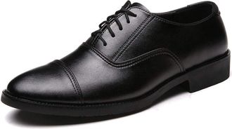 Generic Dress Oxford for Men Lace Up Round Cap Toe Cowhide Non Slip Rubber Sole Block Heel Anti-Slip Low Top Prom(5.5 UK) Black