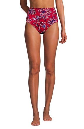 Lands End Chlorine Resistant Pinchless High Waisted Bikini Bottoms in Strawberry Vintage Floral at Nordstrom, Size 16