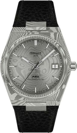 Tissot PRX Powermatic 80 Damascus Steel Leather Strap Watch, 38mm in Grey at Nordstrom