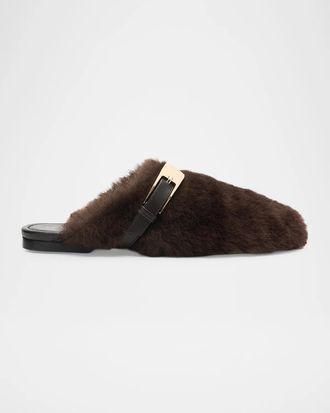 Stuart Weitzman Roxanne Shearling Buckle Mules