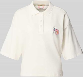 Smith & Soul Cropped Poloshirt mit Ziersteinbesatz in Offwhite, Gr&ouml;&szlig;e XXL