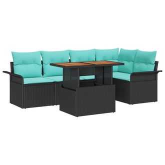 vidaXL Conjunto De Sof&aacute;s De Jard&iacute;n 6 Pcs Negro Y Azul Rat&aacute;n Sint&eacute;tico Vidaxl