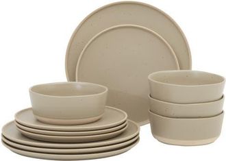 Gibson Home Humphrey Lane 12-Piece Reactive Glaze Stoneware Dinnerware Set in Matte Taupe at Nordstrom