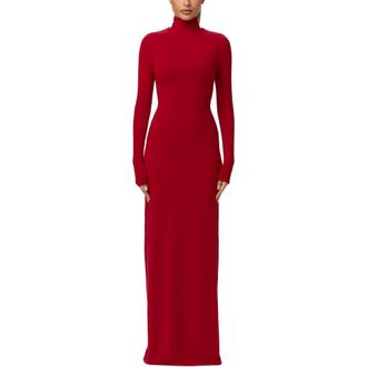 Naked Wardrobe Butter Turtleneck Long Sleeve Maxi Dress in Ruby Red at Nordstrom, Size X-Large