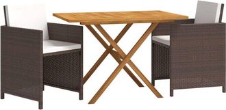 vidaXL Set De Comedor De Jard&iacute;n 3 Piezas Con Cojines Marr&oacute;n Vidaxl