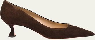 Santoni 55mm Sabine Suede Buckle Pumps