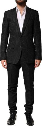 Dolce & Gabbana Brocade Single Breasted 2 Piece Suit - Heren - Business pakken - Zwart - S - Leer - Kostuums