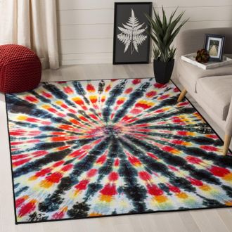 Safavieh Paint Brush Non-Slip Machine Washable Area rug, Black / Coral Bohemian Style Easy Care