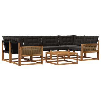 vidaXL Conjunto De Sof&aacute;s De Exterior Con Coj&iacute;n 7 Pcs Natural Y Negro Vidaxl