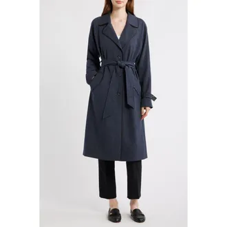 Via Spiga Stretch Gabardine Trench Coat in Navy at Nordstrom, Size Xx-Large