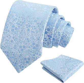 Alizeal Mens Floral Patterned Wedding Party Tie with Pocket Square 8cm Colorful Classic Business Tie Set, Baby Blue-C