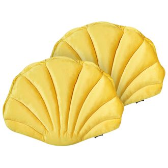 Beliani Beliani - Conjunto De 2 Cojines Decorativos De Terciopelo Concha Marina Forma De Vieira Patr&oacute;n Liso Amarillo Consolida