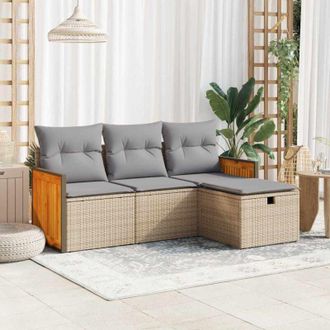 vidaXL Juego De Sof&aacute;s Jard&iacute;n Con Cojines 4 Pzas Rat&aacute;n Sint&eacute;tico Beige Vidaxl