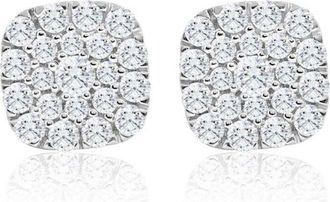 Pompeii3 1Ct TW Round Diamond Cushion Halo Studs 10k Yellow Gold Lab Grown Earrings