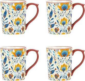 10 Strawberry Street Set Of 4 Sylvie Mugs, Fall Floral