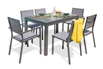 DCB Garden Tolede - Conjunto De Comedor 6 Pl De Aluminio Y Tablero De Vidrio - Dcb Garden