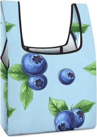 Generic Blueberries Fruit Print Shopping Bag Reusable Grocery Tote Bag Foldable Handbag for Travel Picnic