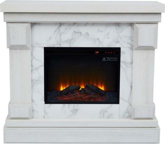 Teamson Home Hestia Chimenea El&eacute;ctrica Independiente De 48 Con Repisa, Pantalla T&aacute;ctil, Control Remoto Y Fuego Instant&aacute;neo Ajustable, M&aacute;rmol Blanco Vnf-0015wm-eu -