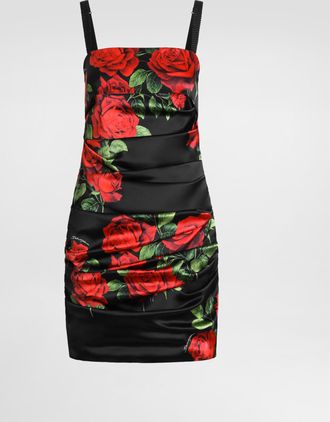 Dolce & Gabbana Rose-print Satin Dress - Woman Dresses Multicolor 38
