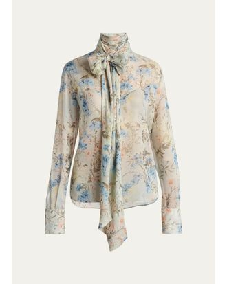 Alexander McQueen Floral Tieneck Silk Blouse