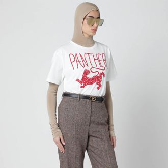Valentino T-shirt avorio con stampa Panther