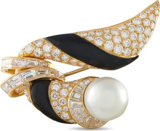 Mauboussin 18K Yellow Gold 4.50ct Diamond, Onyx, Pearl Brooch MB01-042226