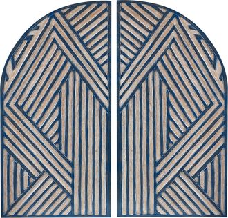 Beliani Decoraci&oacute;n De Pared Azul Oscuro Beige 80 X 80 Cm Mdf Forma Ventana Tallado Ogan