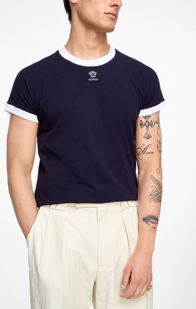 Versace Mens Embroidered logo contrasting trim T-shirt