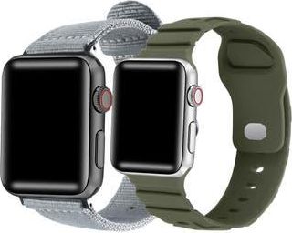 Posh Tech 2-Pack Ridge Silicone & Nylon Apple Watch Watchbands in Olive Multi at Nordstrom Rack