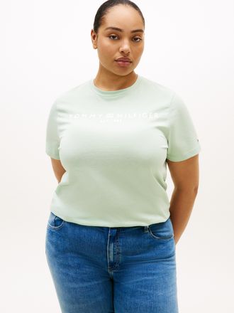 Tommy Hilfiger T-Shirt TOMMY HILFIGER CURVE CRV REG CORP LOGO C-NK SS, Damen, Gr. 48, gentle jade, Single Jersey, Obermaterial: 100% Baumwolle, bedruckt, regular fit