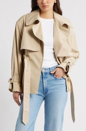 Open Edit Exaggerated Crop Trench Coat in Tan Safari at Nordstrom, Size X-Large