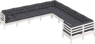 vidaXL Muebles De Jard&iacute;n 10 Pzas Y Cojines Blanco Madera De Pino Vidaxl