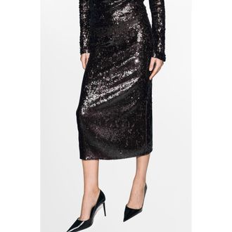 Mango Sequin Midi Skirt in Dark Brown at Nordstrom Rack, Size 4 X