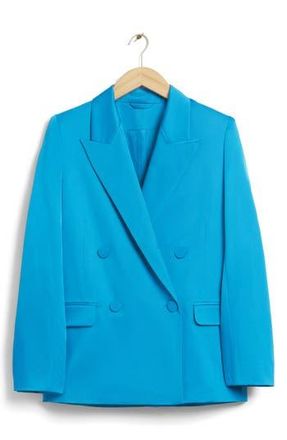& Other Stories Peak Lapel Double Breasted Blazer in Blue at Nordstrom Rack, Size 10