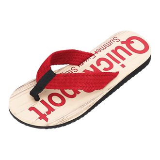 Generic Fashionable Spring Summer Mens Flip Flops with Flat Sole Lightweight Wood Grain Design for Casual Beach Wear (Red, 7.5)